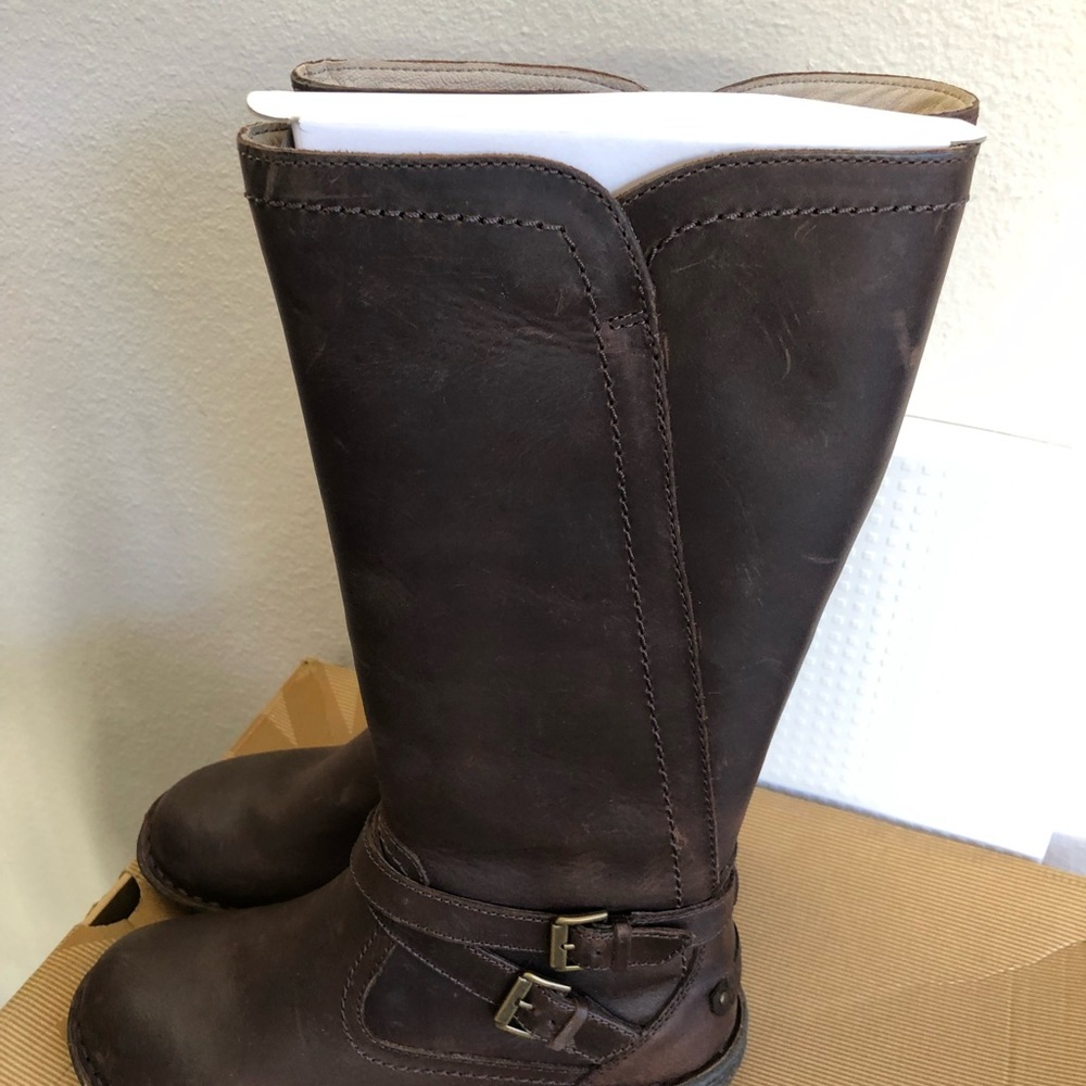 UGG Dark Brown Leather Boots with Buckle